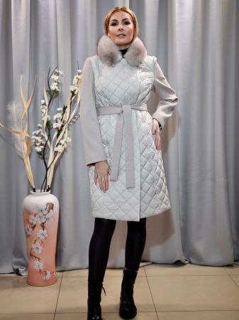 PALTOANE - Palton Grej Fâș Cașmir și Blană Naturală