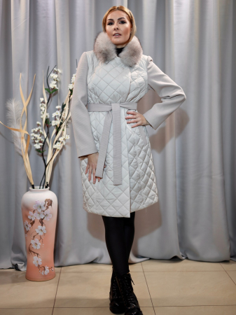 Palton Grej Fâș Cașmir și Blană Naturală [2]