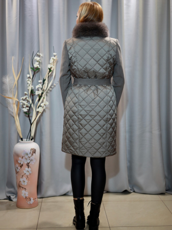 Palton grej fâș, cașmir și blană naturală [1]