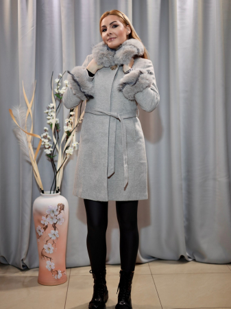 PALTOANE - Palton Lână Bej cu Blană Spicată