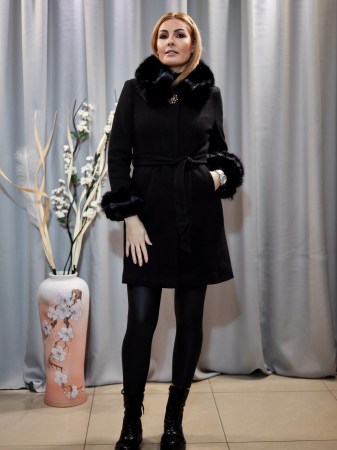 Palton Lână Negru cu Blană Spicată [1]