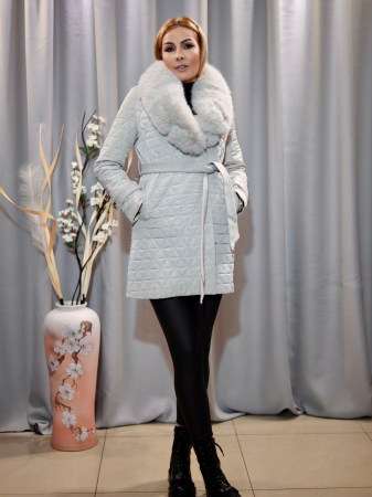 Palton Scurt Crem din Fâș Inserții Stofă [2]