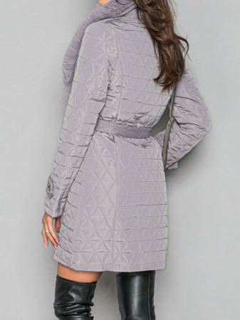 Palton sScurt Gri din Fâș Inserții Stofă [3]