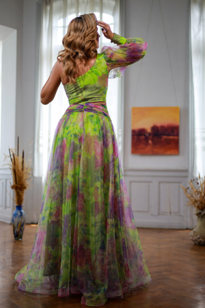 Rochie elegantă tull multicoloră lungă cu floare 3D [1]