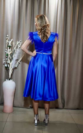 Rochie  Elegantă Medie Albastră cu Pemne Cloș [1]
