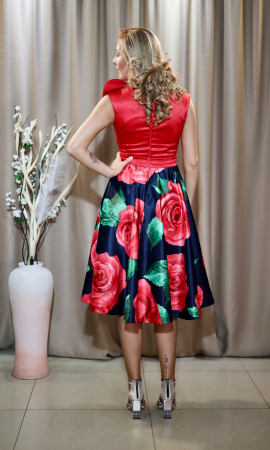 Rochie midi elegantă cloș roșu flori [1]