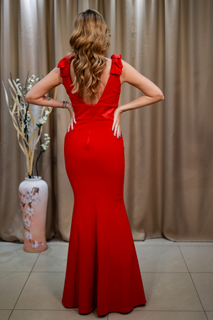 Rochie lungă elegantă  roșie decolteu v dantelat [2]