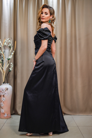 Rochie lungă elegantă  negru umeri ușor bufanți [2]