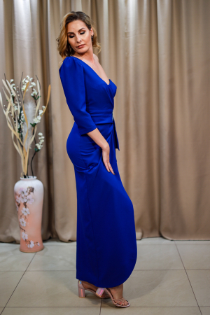 Rochie lungă elegantă albastră umăr gol crepeu față [3]