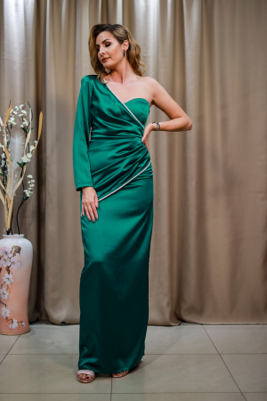 Rochie lungă elegantă  verde umărul stâng gol [0]
