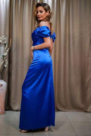 Rochie lungă elegantă  albastră umeri ușor bufanți [2]