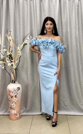 MĂRIMI MARI - Rochie Elegantă Lungă Baby Blue