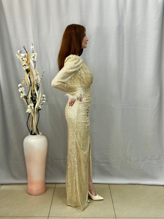 Rochie Elegantă Lungă Paietată Aurie [1]