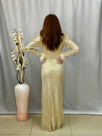 Rochie Elegantă Lungă Paietată Aurie [2]