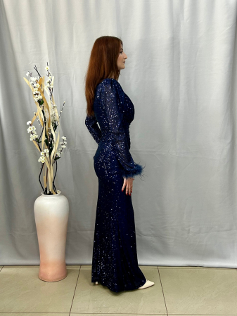 Rochie Elegantă Lungă Paietată Bleumarin [1]