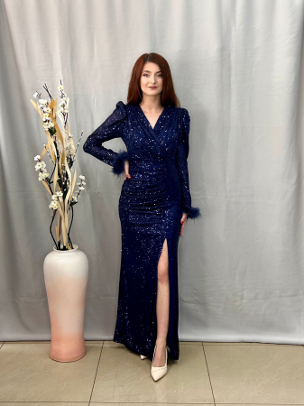 Rochii elegante lungi - Rochie Elegantă Lungă Paietată Bleumarin