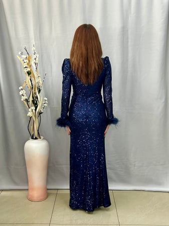Rochie Elegantă Lungă Paietată Bleumarin [2]