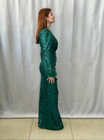 Rochie Elegantă Lungă Paietată Verde Smarald [1]