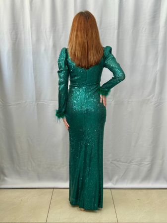 Rochie Elegantă Lungă Paietată Verde Smarald [2]