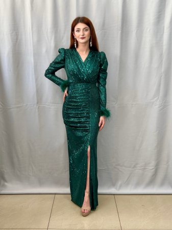Rochii elegante lungi - Rochie Elegantă Lungă Paietată Verde Smarald
