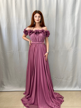 Rochii de botez - Rochie Elegantă Lungă Roz Pudră