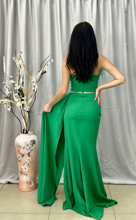 Rochie Elegantă Lungă Verde cu Pene [3]