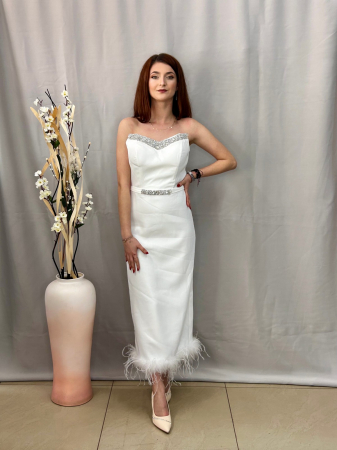 Rochii de ocazie - Rochie Elegantă Medie Albă Decolteu V