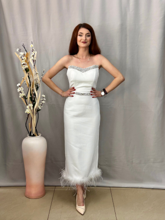 Rochie Elegantă Medie Albă Decolteu V [2]