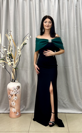 Rochii elegante lungi - Rochie Elegantă Lungă Negru cu Verde