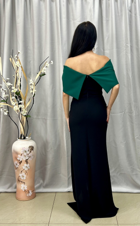 Rochie Elegantă Lungă Negru cu Verde [3]