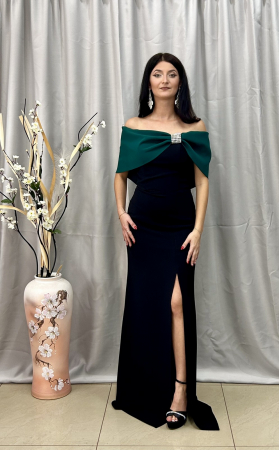 Rochie Elegantă Lungă Negru cu Verde [2]