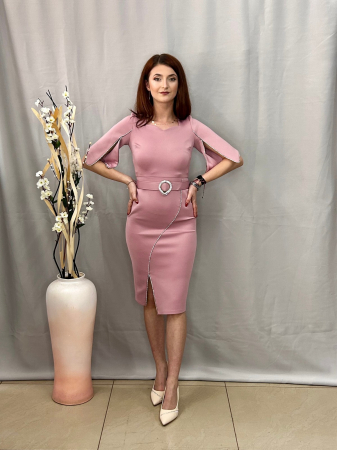 Rochie Elegantă Medie Conică Roz Pudră [3]