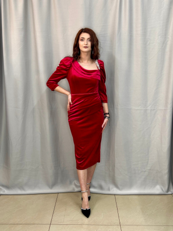 Rochii elegante scurte - Rochie Elegantă Medie Roșie Catifea