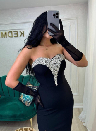 Rochie Elegantă Neagră cu Aplicații Strălucitoare [1]
