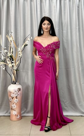 Rochii de ocazie - Rochie Elegantă Lungă Fucsia Decolteu V