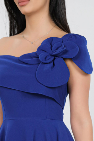 Rochie Midi Elegantă Cloș Albastă Decolteu Umeri [5]
