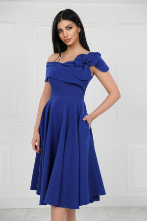 Rochie Midi Elegantă Cloș Albastă Decolteu Umeri [4]