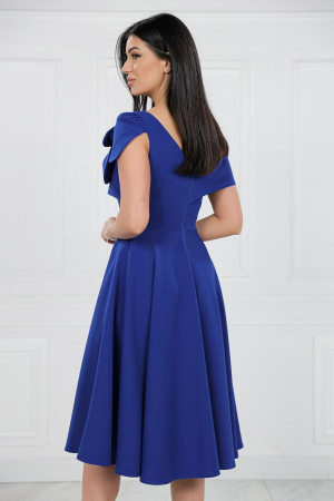 Rochie Midi Elegantă Cloș Albastă Decolteu Umeri [6]