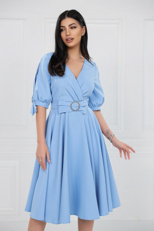 MĂRIMI MARI - Rochie Midi Elegantă Cloș Blue Ciel