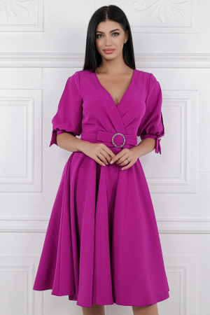 MĂRIMI MARI - Rochie Midi Elegantă Cloș Magenta