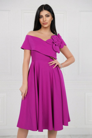 Rochie Midi Elegantă Cloș Magenta Decolteu Umeri [4]