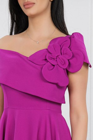 Rochie Midi Elegantă Cloș Magenta Decolteu Umeri [6]