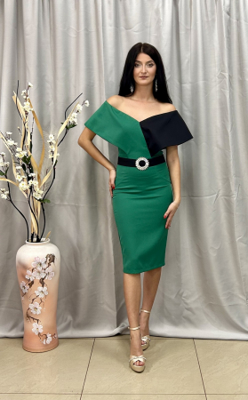 Rochii de ocazie - Rochie Elegantă Medie Verde cu Negru