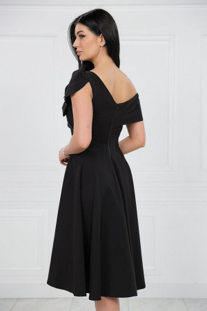 Rochie Midi Elegantă Cloș Negru Decolteu Umeri [8]