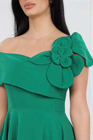 Rochie Midi Elegantă Cloș Verde Decolteu Umeri [4]