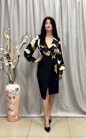MĂRIMI MARI - Rochie midi elegantă conică verde cu negru