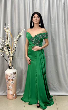 Rochie Elegantă Lungă Verde Decolteu V [1]