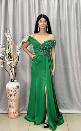 Rochii de ocazie - Rochie Elegantă Lungă Verde Decolteu V