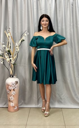 Rochie Elegantă Medie Cloș Verde [2]