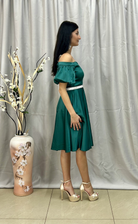 Rochie Elegantă Medie Cloș Verde [1]